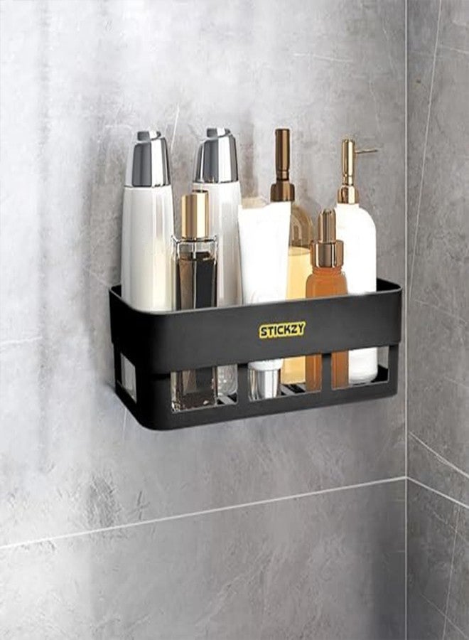 Stickzy Self-Adhesive Bathroom & Kitchen Shower Caddy | No-Drill Wall Mounted Organizer | Extra-Strong Rustproof Storage Basket for Shampoo & Soap | Space-Saving Anti-Fall Design (Black,1 Pack) - Image 3